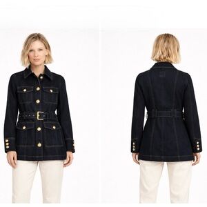 AVEC LES FILLES Anthropology Women’s Jacket Dark Denim Belted Military Chore, XL